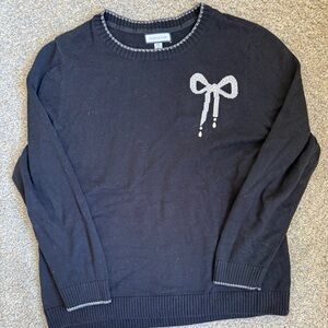 Charter Club Black Sweater with Silver Bow Accent ladies XXL